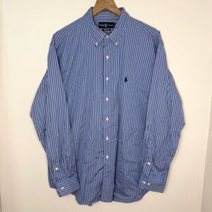 Ralph Lauren Blue Striped Button-Up Classic Fit Men's Size 17.5 34/35 Cotton